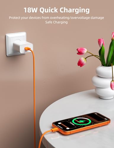 Image of ACAGET Type C Cable for iPhone 17 Pro Max Air 16 15,18W 3A USB A to USB C Cable for Apple CarPlay & Android Auto, 1M Length Charging Cord for iPad Pro, iPad A16 /10 /Air, Galaxy S25 S24 S23 A56, Orange