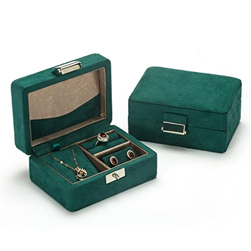 LCHJX Caja de almacenamiento de joyas verdes cuadradas Caja de regalo de pendientes de pendientes de anillo de damas portátiles multifuncionales