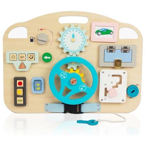 Montessori Busy Board for Toddlers, Wooden Montessori Toys for 1 2 3 4 Year Old, Aesthetic Sensory Activity Board for Fine Motor Skills, Travel Busy Board Educational Sensory Toys for Boys and Girls Cover