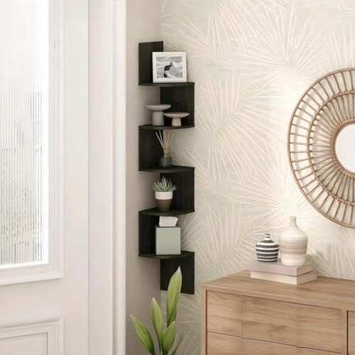 Image of OXMIC Corner Wall Mount Display Shelf, Corner Shelf for Living Room Decor, 5-Tier Floating Design, 17x17x108 cm, Decorative Storage for Home Office