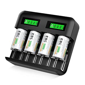 EBL Rechargeable C Batteries (4 Pack) and LCD Smart Battery Charger for Ni-MH AA AAA C D Rechargeable Batteries