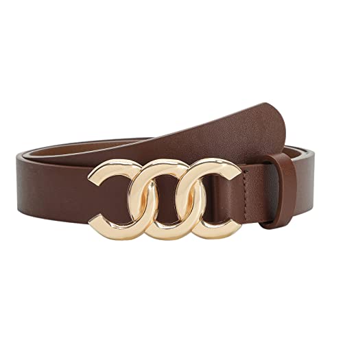 Women Belt for Jeans Dress Cinch Waist Ladies Faux Leather Belt with Gold Buckle2