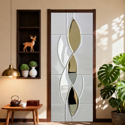 Image of Nuxovilar Gold Silver Leaf Door Sticker 30.3x78.7 Vinyl Decal | Door Covers, Wall Decals gold leaf wraps, peel stick murals home bedroom living room (Gold Silver Leaf)