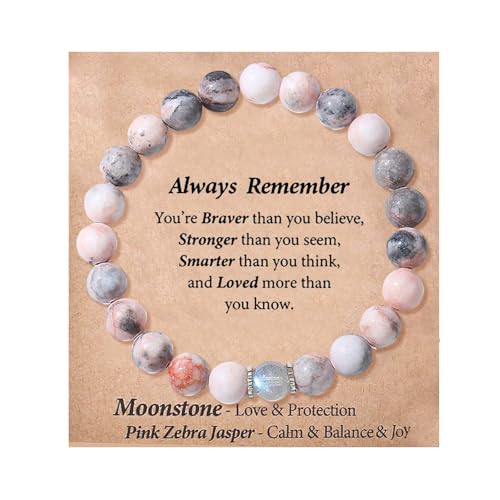 Fychuo Pink Gemstone Bead Bracelet, Natural Stone Healing Bracelet, Inspirational Mental Health Gift, Good Luck Charm, 20cm Chain, Pink, Female, April Birthstone, 1 Count