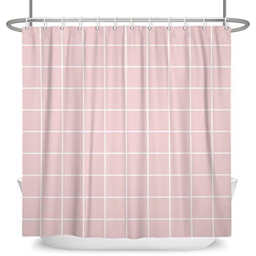 Beiyongde Shower Curtain For Bathroom, Pink Checkered Shower Curtain With 12 Hooks Machine Washable Waterproof Shower Curtain, 72 Inch #TOP5