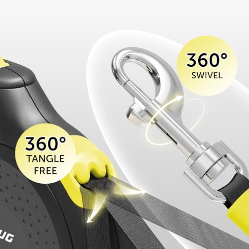 TUG 360° Tangle-Free Retractable Dog Leash | 16 ft Strong Nylon Tape (Large, Black/Yellow) — view 4