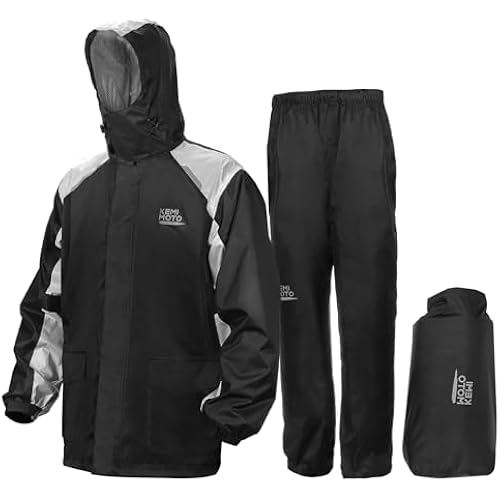 KEMIMOTO Waterproof Casual Motorcycle Rain Gear for men,Men's Waterproof Powersports Rain Suit with Pant for Motorcycle Riding in Heavy Rain 15000MM Water Pressure Resistance
