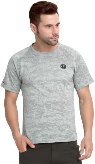 NYC CLUBMen's Solid Half Sleeve Regular Round Neck Dry Fit T-Shirt: Ideal for Cycling, Gym, Running and Sports - Stretchable Performance Wear