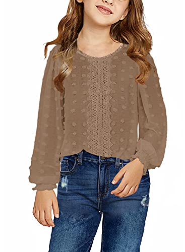 Image of Ecokauer Girls Casual Tunic Tops Knot Front Long Sleeve Loose Soft Blouse T-Shirt Size 4-13