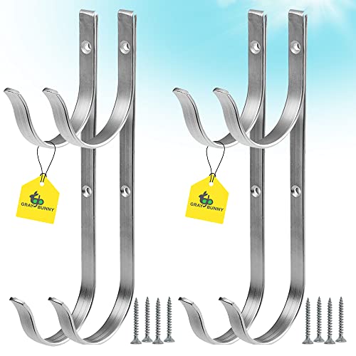Gray Bunny Pool Pole Hanger, 4 Piece Nickel Gray Premium Aluminum Swimming Pool Accessories Hook Set, for Telescopic Poles, Skimmers, Leaf Rakes, Nets, Brushes, Vacuum Hose, Garden Tools