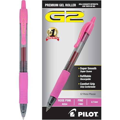 PILOT, G2 Premium Gel Roller Pens, Fine Point 0.7 MM, Rose Pink, Pack of 12 (Dozen Box)