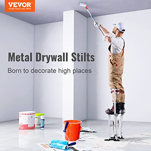 VEVOR Drywall Stilts, 18''-30'' Adjustable Aluminum Tool Stilts with Protective Knee Pads, Durable and Non-Slip Work Stilts for Sheetrock Painting, Walking, Taping, Silver