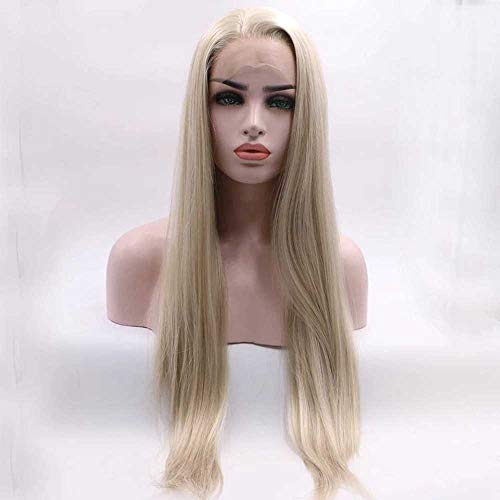 Xiweiya Synthetic Blonde Lace Front Straight Wigs - Long Soft Synthetic Hair - Mixed Colors - Heat Resistant - Long Blonde Wig