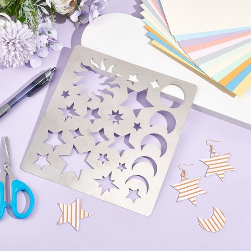 UNICRAFTALE 1Pcs Metal Moon Star Pattern Stencils - Stainless Steel & Wood Templates for Journaling Painting, Carving & Scrapbooking - Image 4
