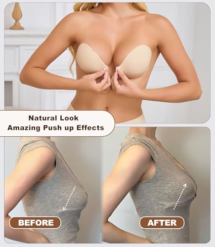 MITALOO 2025 Adhesive Bra Upgraded Silicone Push Up Invisible Sticky bras Breast Covers for Women Nude — view 5