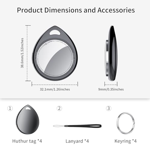 QCOQ-Air-Tracker-Tags-4-Pack-Black-Smart-Bluetooth-Tags-Compatible-with-Apple-Find-My-iOS-Only-Item-Locator-with-KeychainLanyard-for-KeysLuggagesWalletsSuitcases-Replaceable-Battery-100dB