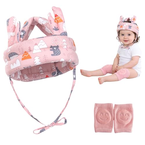 Casque protection bébé lot de 3 avec genouillères cadeau de naissance