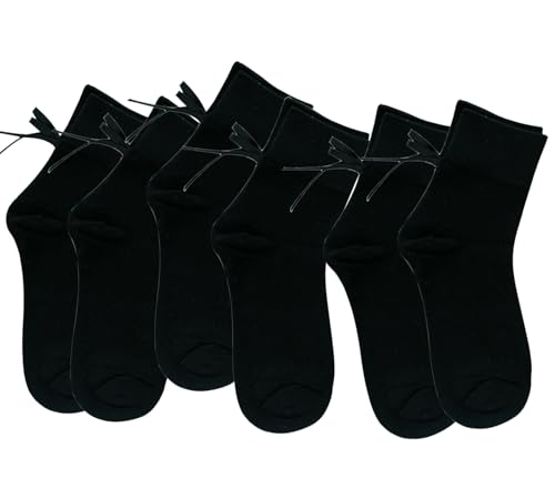 Image of Women's Bow Crew Socks - Cotton Sweet Lolita Dress Breathable Soft Girls' Socks - 3 Pairs