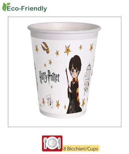 Vajilla de fiesta Harry Potter eco-friendly de papel compostable con vasos y platos 3