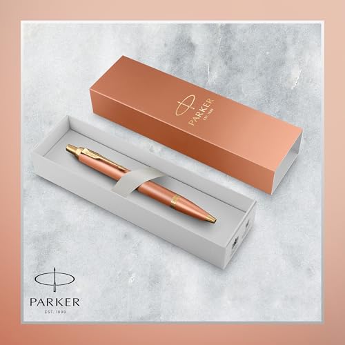 Image of Parker IM Writing Rituals Ballpoint Pen, Vibrant Orange Case with Colour Gradient and Gold Trims, Medium Tip, Blue Ink, Gift Box