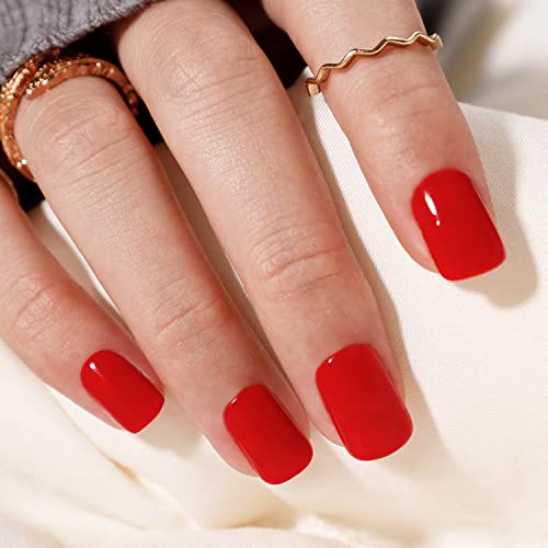 Gel Press On Nails, Bettycora Short Square 24 Pcs 12 Size Spring Summer Press-On Acrylic Fake False Gel Nails Manicure Set For Women And Girls, Red #TOP3