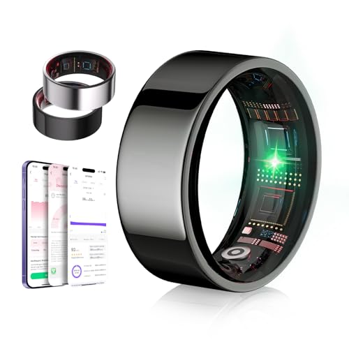 IUHFSIFS Smart Ring 8.GenIP68-Wasserdichtigkeitszertifizierung Sportspezifisch Smartring für Damen Herren SchlafenBranchen Nr.1 0 Messfehlerfür Android IOS Herzfrequenz SpO2 Schwarz 9