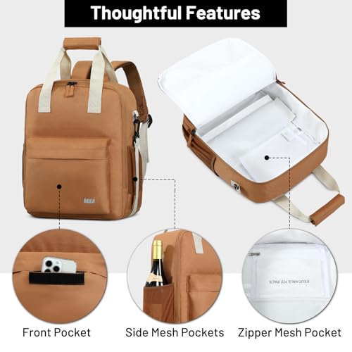 Image of MIER Small 16L Insulated Cooler Backpack with Removable Divider, Lightweight Soft Wine Cooler Bag for Beach Travel Work Picnics Camping, Portable Lunch Backpack for Men Women, Brown