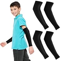 Telooco 2 Paar Armsleeves Volleyball Armschoner Kinder Unterarmschoner Ärmlinge Sommer Sonnenschutz Kinder Ärmel Kühlung Armlinge UV Armschutz Anti-Rutsch Armstulpen für Jungen Mädchen (Schwarz)
