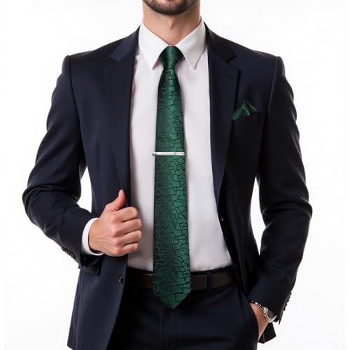 Image of DiBanGu Mens Silk Necktie Solid Color Tie and Pocket Square Cufflink Tie Clip Set Woven Plain Ties for Men Wedding Party