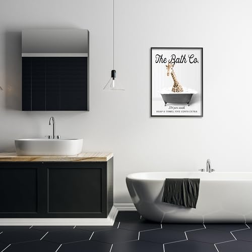 Image of 'Giraffe Vintage Bubble Bath'| Framed Giclee Art | Stupell Industries | Black, 24 x 30 Inches, Easy to Hang and Sturdy, Made in USA, by Lettered and Lined