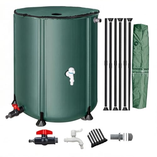 50-1000L Collapsible Garden Water Butt Rainwater Collection Barrel, Portable PVC Fluid Storage Container Tank with Tap Zip & Lid(Green,0.4x0.78m/100L/26.4)