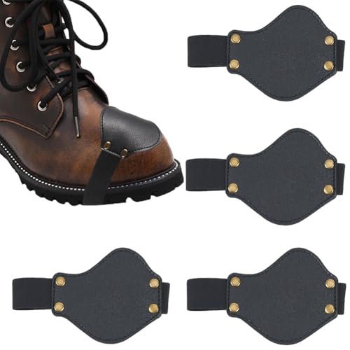 CALFOVERA 4PCS PU Leather Motorcycle Motorbike Gear Shifter Guards Durable Protective Gear Shift Pad Adjustable Shoe Boot Toe Protector Cover for Men Women Trip Motorcycle(Black)
