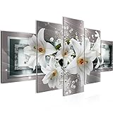 runa art - quadri fiori gigli 200 x 100 cm 5 pezzi xxl decorazione murale design grigio beige 204751c