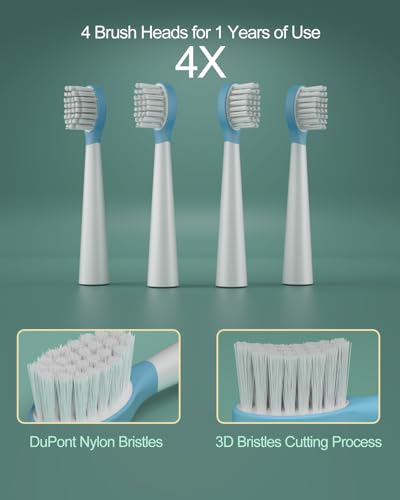 Sonic Rechargeable Kids Electric Toothbrush, 3 Modes with Memory, 35000 Strokes, IPX7 Waterproof,8 Soft Bristles Heads for Boys Girls Ages 3+ 4-7,Blue - Image 6