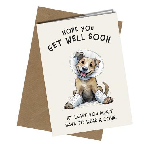 Funny Get Well Soon Card, Dog with Cone, Get well Card from the dog or to loved one/Friend, Recyclable #1675