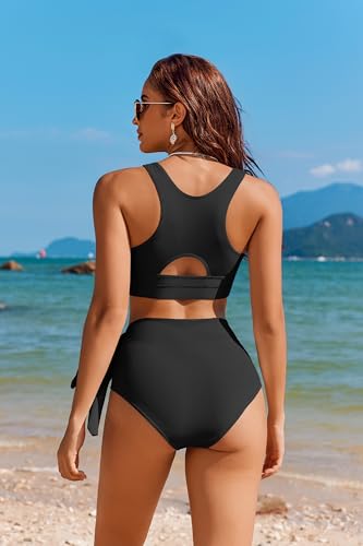 AI'MAGE Womens High Waisted Bikini Set Tummy Control 2 Piece Bathing Suit Modest Racerback Swimsuit 2025 with Tie Side Knot3