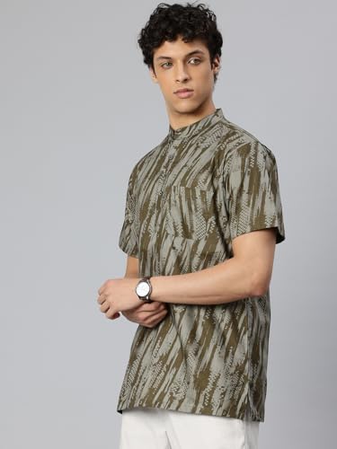 Image of Majestic Man Men Slim Fit Ethnic Motifs Cotton Printed Half Sleeve Short Kurta