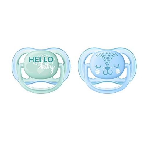 Philips Avent ultra luftnapp 0–6 månader SCF342/20, dubbelpack, pojkar, igelkott/hello-bokstäver
