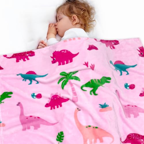 Image of Lukeight Pink Dinosaur Toddler Blanket for Girls and Boys, Plush and Thick Girls Blanket Birthday Gifts for Toddler and Baby (Dinosaur, 30x40 Inches)