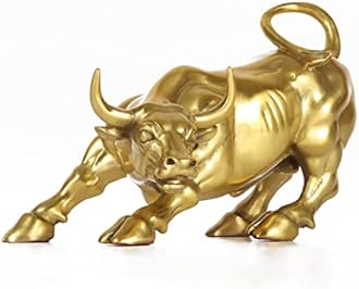 7.8" L Gold Brass Wall Street Bull Statue Sculpture Stock Market Charging Bull Art Office Decor Gift