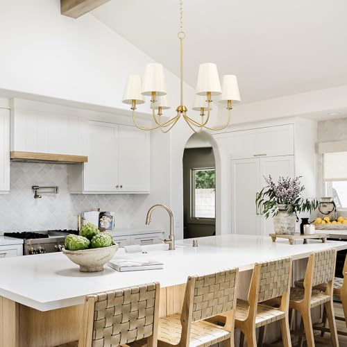 Gold-Chandelier-Brushed-Brass-with-Beige-Fabric-Shade-6-Light-28-Modern-Farmhouse-Linear-Pendant-Lighting-Fixture-for-Kitchen-Island