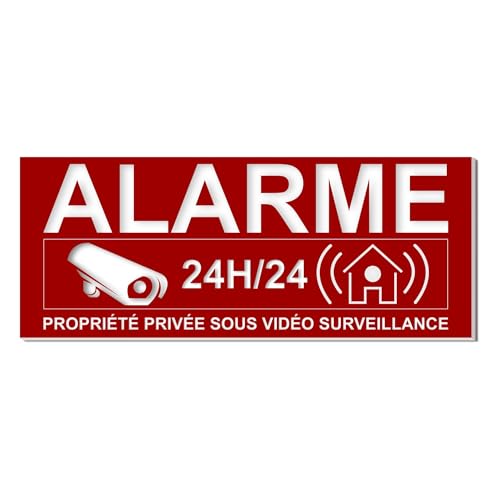 IDEEVECTO Plaque Alarme et Vidéo Surveillance, 10 x 4 cm, Acrylique Gravé, Rouge et Blanc, Résistant UV