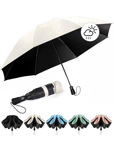 Chakipee Paraguas plegable Antiviento mujer - Paraguas invertido resistente al viento, Paraguas de viaje automático portátil compacto hombre, revestimiento de 210T, resistente a los rayos UV