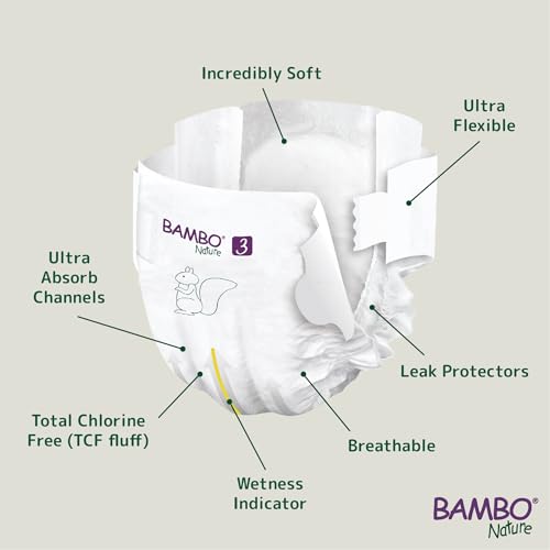 Bambo Nature Premium Baby Tape Diapers for Baby Medium Size (4-8 Kgs) - Super Absorbent, Breathable, Extra Soft, Dermatologically Tested, Hypoallergenic Infant Nappies With Wetness Indicator, 28 Count