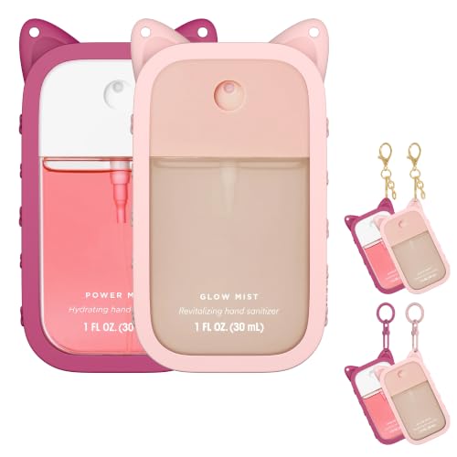 Sonnorel 2 Sets Silicone Case Compatible with Touchland Hand Sanitizer Spray (Fit for 1 FL OZ/30 mL Ver), Portable keychain Cute Color Ears (Rosepink, Pink)