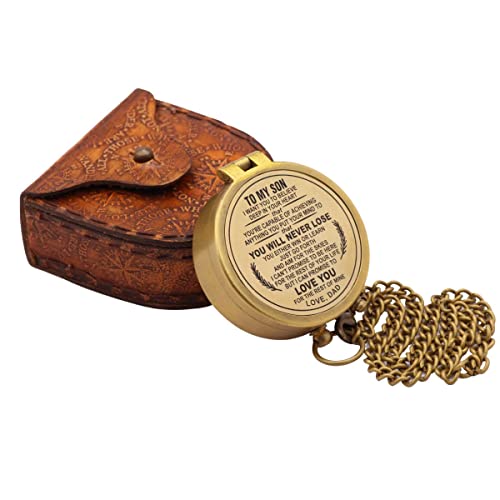 RII Pocket Brass Compass, Nautical Navy Compass for Camping, Travelling, Hiking, Boating, Gift Compass for Graduation, Wedding, Birthday, Anniversary, Dad to Son/Grandson with Imprinted Leather Case - Thumbnail 3