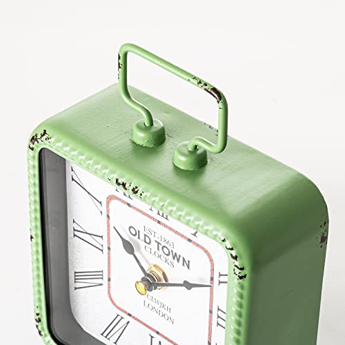 Vintage Table Clock Shabby Chic Metal Square Desk Clocks For Bookshelves, Mantels, Countertop Decoration (Green) #TOP4