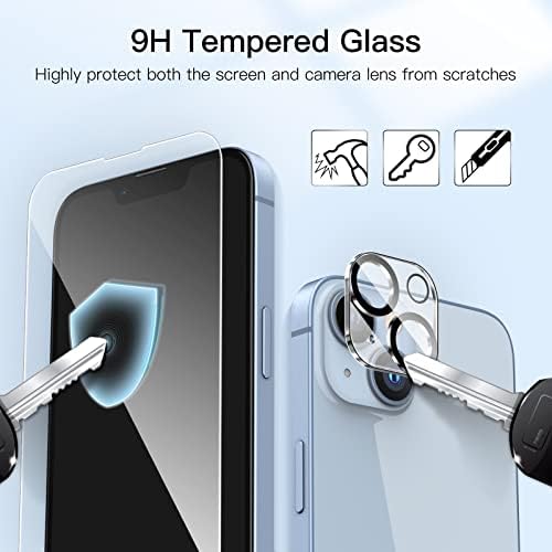 JETech Pełny Pokrycie Ochraniacz Ekranu dla iPhone 14 6,1 Cala z Obiektyw Aparatu Ekranu, Szkło Hartowane Film Folia, HD Przezroczyste, 2 Sztuki Każdy