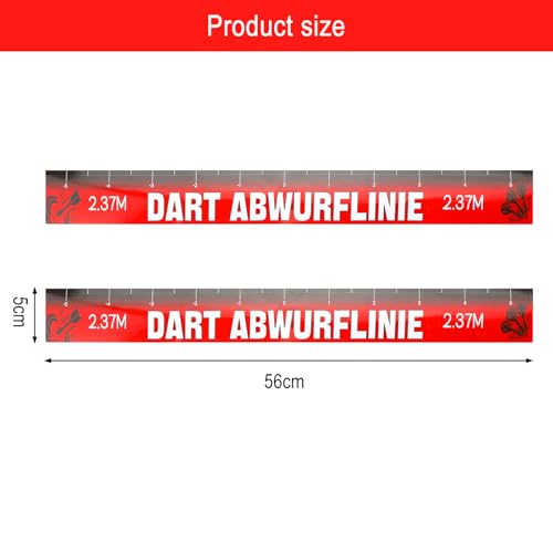 DAWRIS 2Stück Dart Abwurflinie 56x5cm, Selbstklebend, Rot, Dart Zubehör für Steeldarts und Softdarts