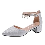 Celucke Pumps Damen High Heels Sandalen Geschlossene Schuhe Dicker Absatz Schnalle Riemchensandalen Lässig Spitze Zehe Sommer Sandaletten Damenschuhe Absatzschuhe
